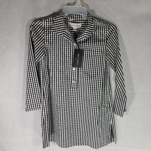 Sara Campbell XS Black White Collared Striped Button Down Tunic Dress Shirt NWT